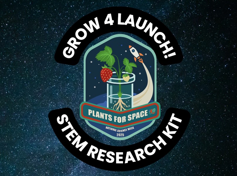 Grow for Launch logo showing a strawberry plant gerowing out of a beaker